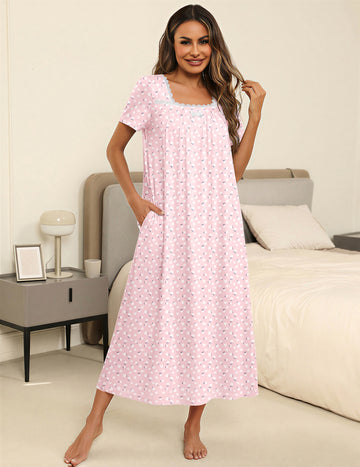 ekouaer-nightgowns-cotton-long-nachthemd-baumwolle-kurzarm image 7