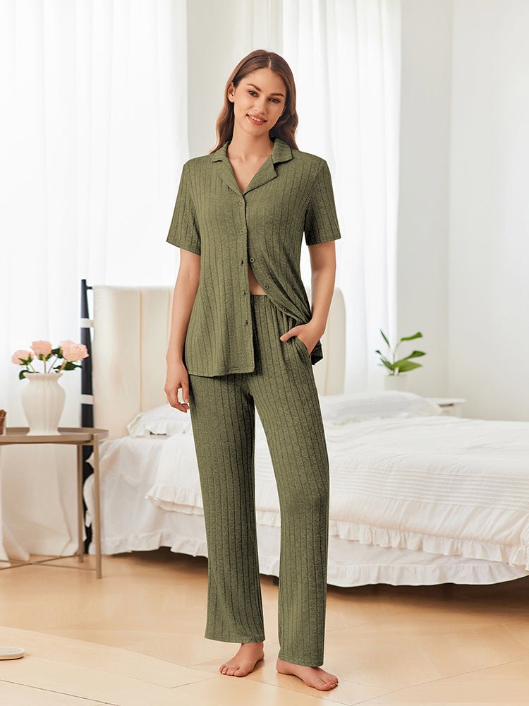 ekouaer-pajama-sets-pyjama-stretch-knopfleiste-lang image 1