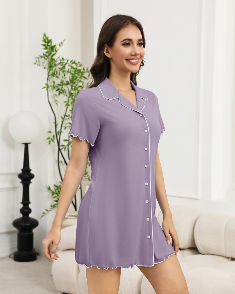 ekouaer-nightgowns-knopf-nachthemd-kurzarm-rosa-tasche image 8