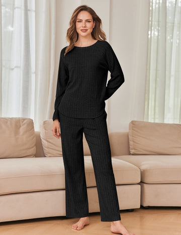 ekouaer-pajama-sets-crew-neck-lounge-set-langarm-mit-taschen image 3