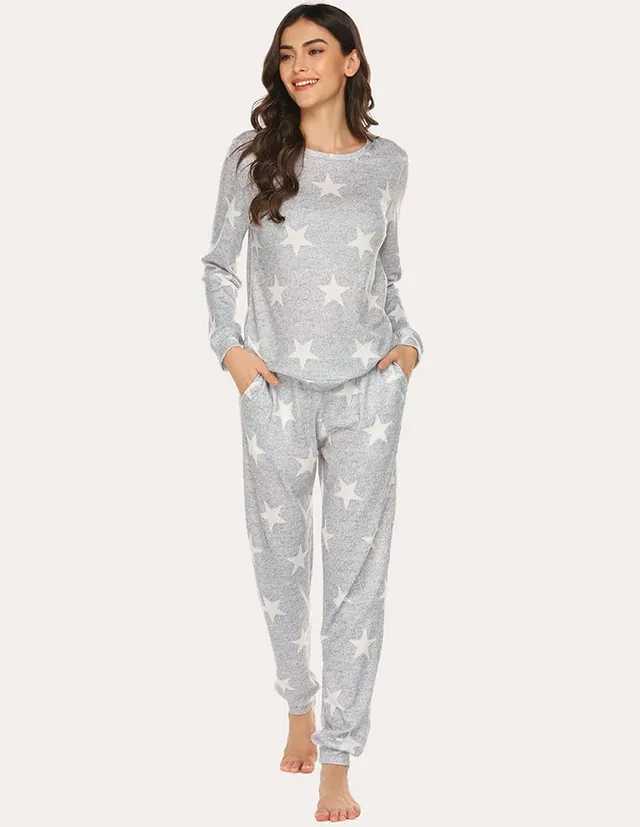ekouaer-super-soft-print-schlafanzug-pyjama-sterne-langarm image 1