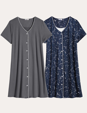 ekouaer-pajama-sets-nachthemd-2er-pack-knopfleiste-v-ausschnitt image 3