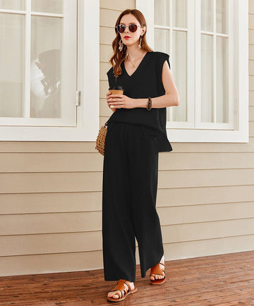 ekouaer-pajama-sets-2-piece-knit-loungewear-schlafanzug-v-ausschnitt image 6