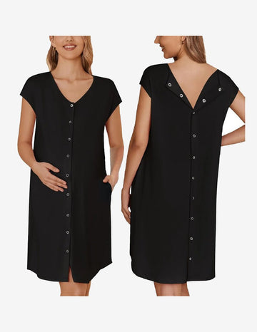 ekouaer-maternity-stillnachthemd-mit-taschen-knopfleiste image 3