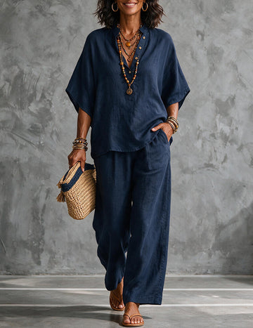 ekouaer-pajama-sets-pyjama-leinen-zweiteiler-weites-bein image 3
