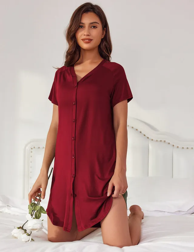 ekouaer-nightgowns-nachthemd-v-ausschnitt-mit-kn-pfen image 1