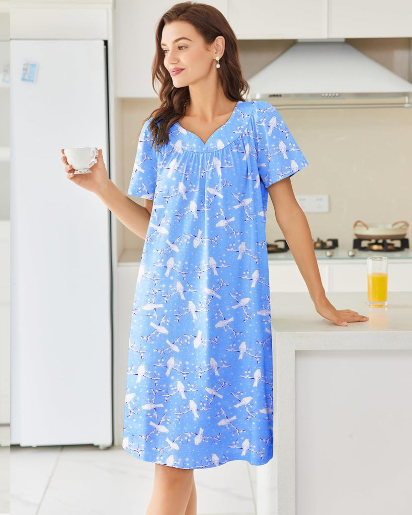 ekouaer-nightgowns-baumwoll-nachthemd-mit-taschen-stickerei image 1