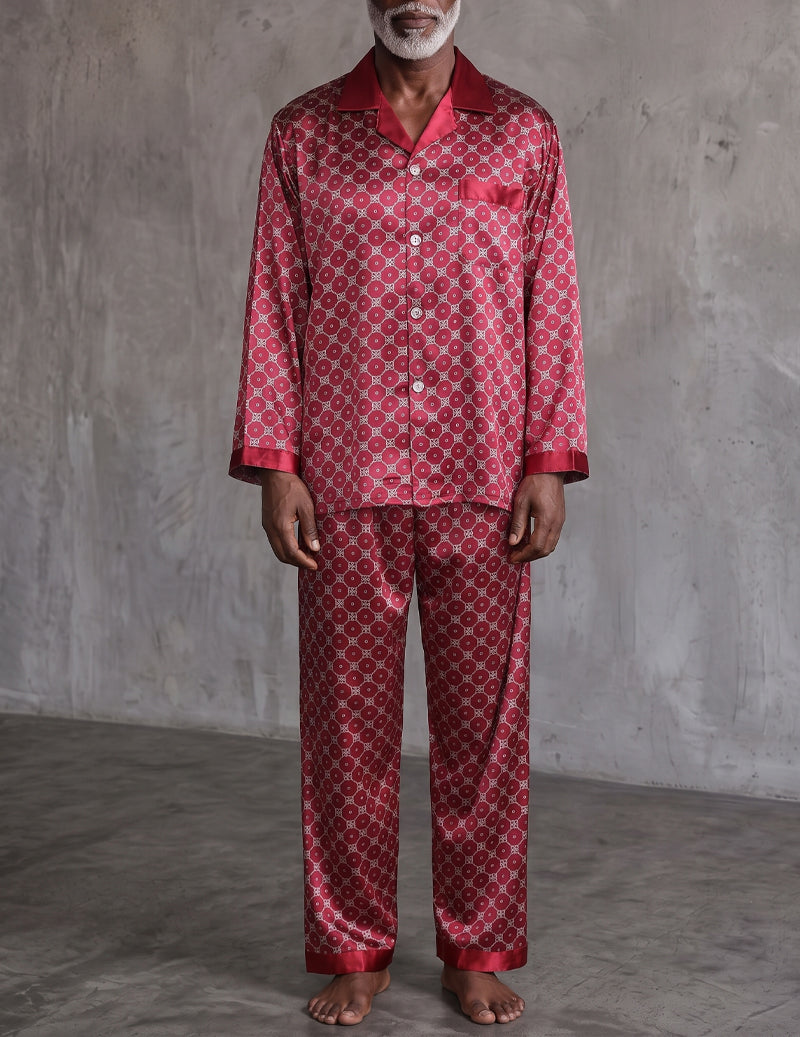 ekouaer-men-satin-pyjama-red-geometric-langarm-gemustert image 5