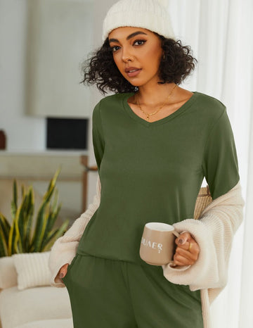 ekouaer-pajama-sets-langarm-schlafanzug-v-ausschnitt-taschen image 7