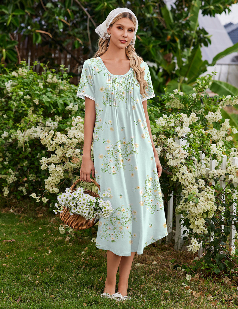 ekouaer-nightgowns-nachthemd-damen-navy-kurzarm-floral image 4