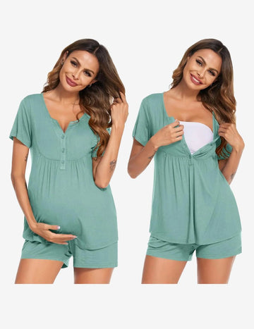 ekouaer-maternity-stillpyjama-kurzarm-shorts-rosa image 7