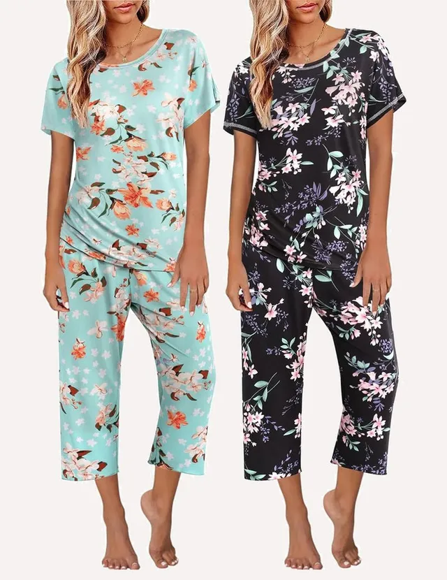 ekouaer-pajama-sets-2er-pyjama-capri-blumenmuster-kurzarm image 1