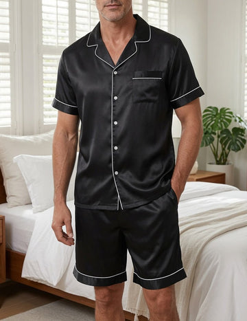ekouaer-men-satin-pyjama-herren-kurzarm-mit-shorts-und-paspel image 3