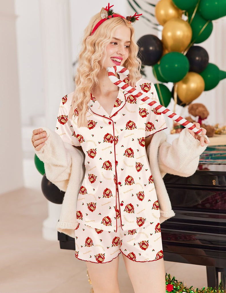 ekouaer-teddy-pyjama-set-kurz-rippstrick-knopfleiste image 1
