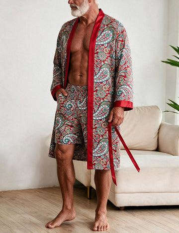 ekouaer-men-morgenmantel-set-shorts-robe-gemustert-2-teilig image 7