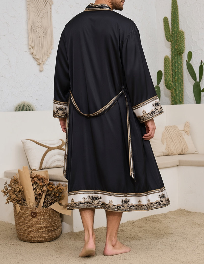ekouaer-men-barock-morgenmantel-grau-satin-shorts-set image 6