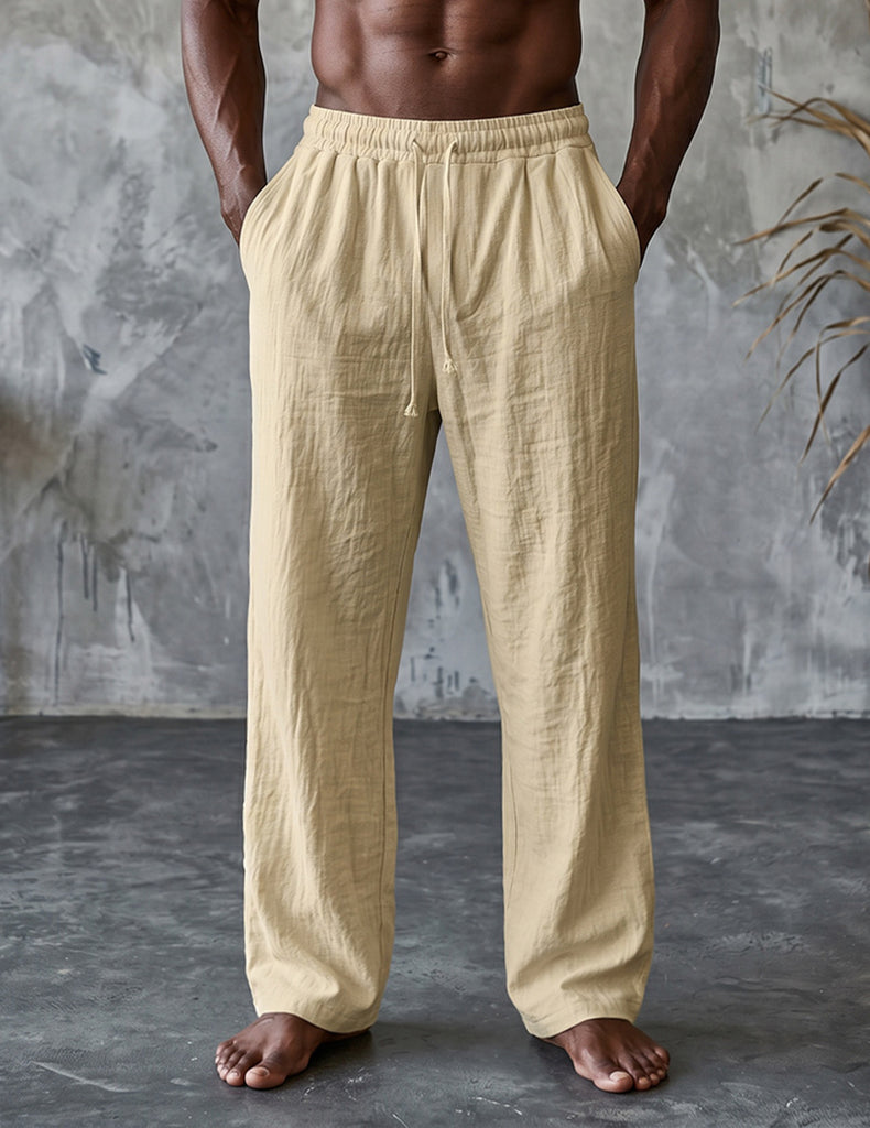 ekouaer-men-leinenhose-herren-beige-weit-mit-kordelzug image 1