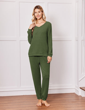 ekouaer-pajama-sets-ribbed-langarm-schlafanzug-hose-kordel image 5