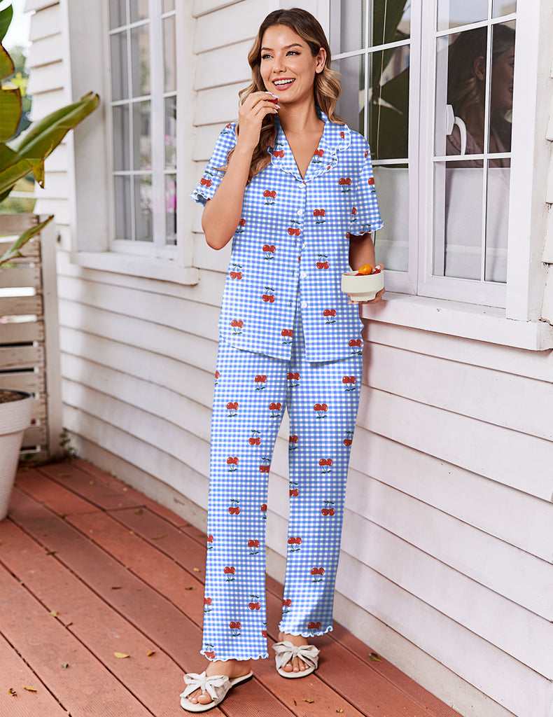 ekouaer-pajama-sets-ruffle-sleeve-pyjama-kurzarm-bedruckt image 1