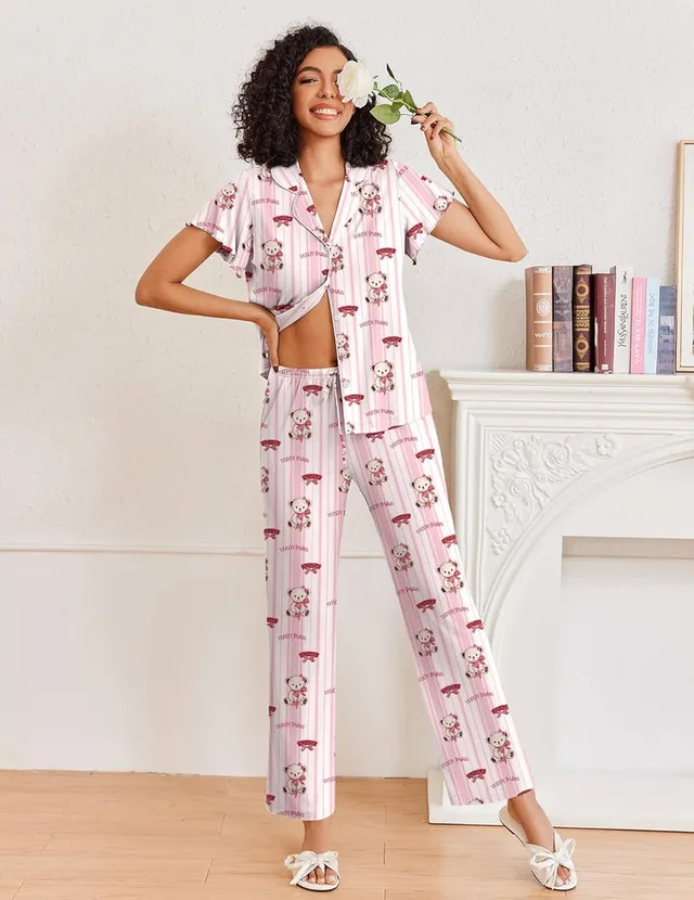 ekouaer-button-up-ruffle-sleeve-schlafanzug-damen-lang image 1