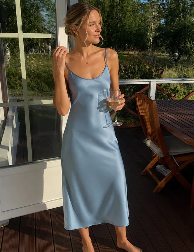 ekouaer-nightgowns-spaghetti-negligee-blaugrau-midi-satin image 1