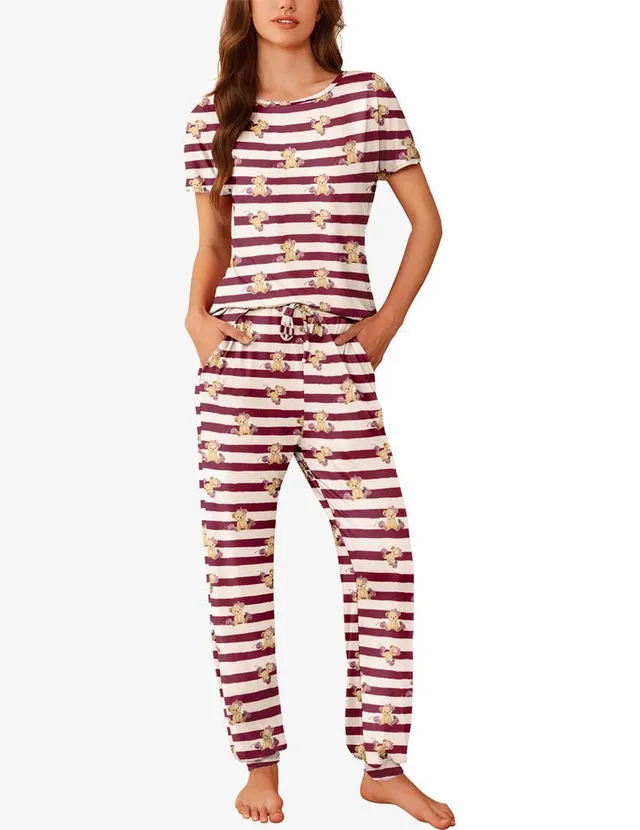 ekouaer-teddy-pajama-sets-pyjama-kurzarm-jogger-rundhals image 1