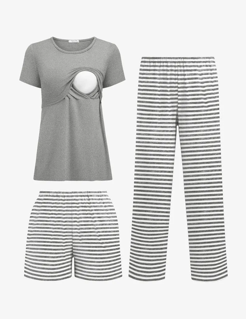 ekouaer-maternity-3-teiliges-stillpyjama-set-shorts-hose image 1