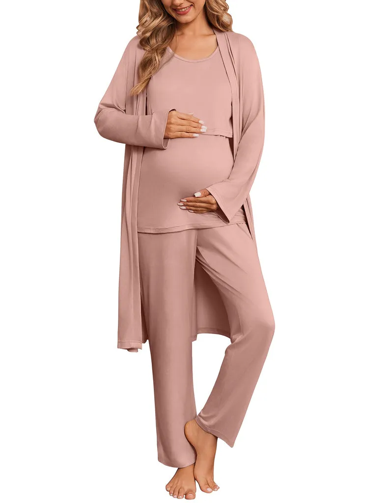 ekouaer-maternity-3-teiliges-stillpyjama-mit-morgenmantel image 1