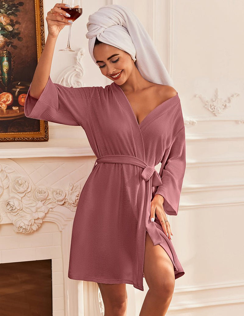 ekouaer-robes-luxe-comfy-waffle-kimono-bathrobe-bademantel-kurz image 1