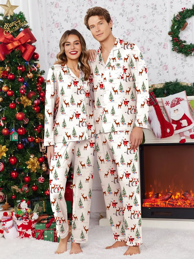 ekouaer-pajama-sets-partnerpyjama-weihnachten-langarm image 1
