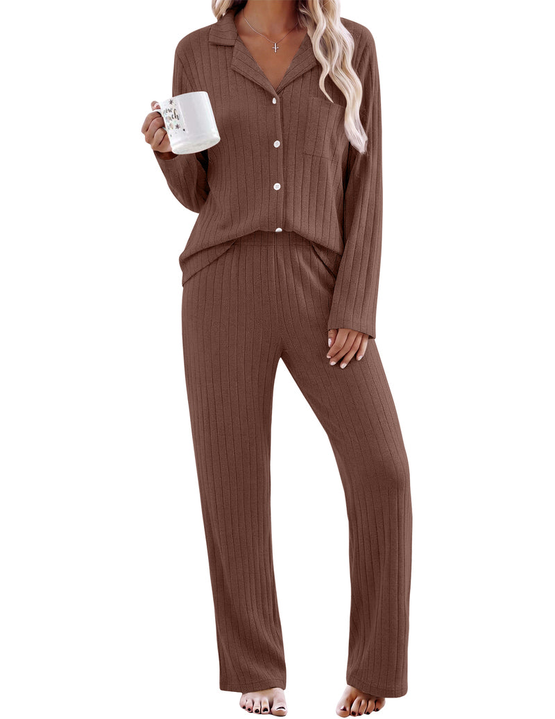 ekouaer-pajama-sets-schlafanzug-gerippt-langarm-hellblau image 4