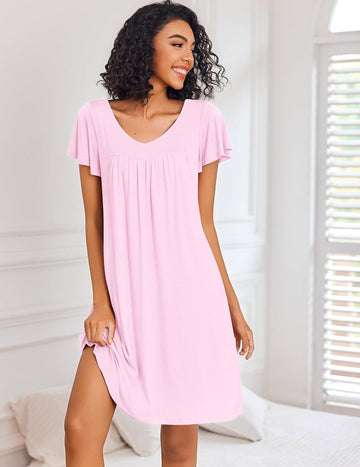 ekouaer-nightgowns-nachthemd-kurzarm-v-ausschnitt-plissee image 7