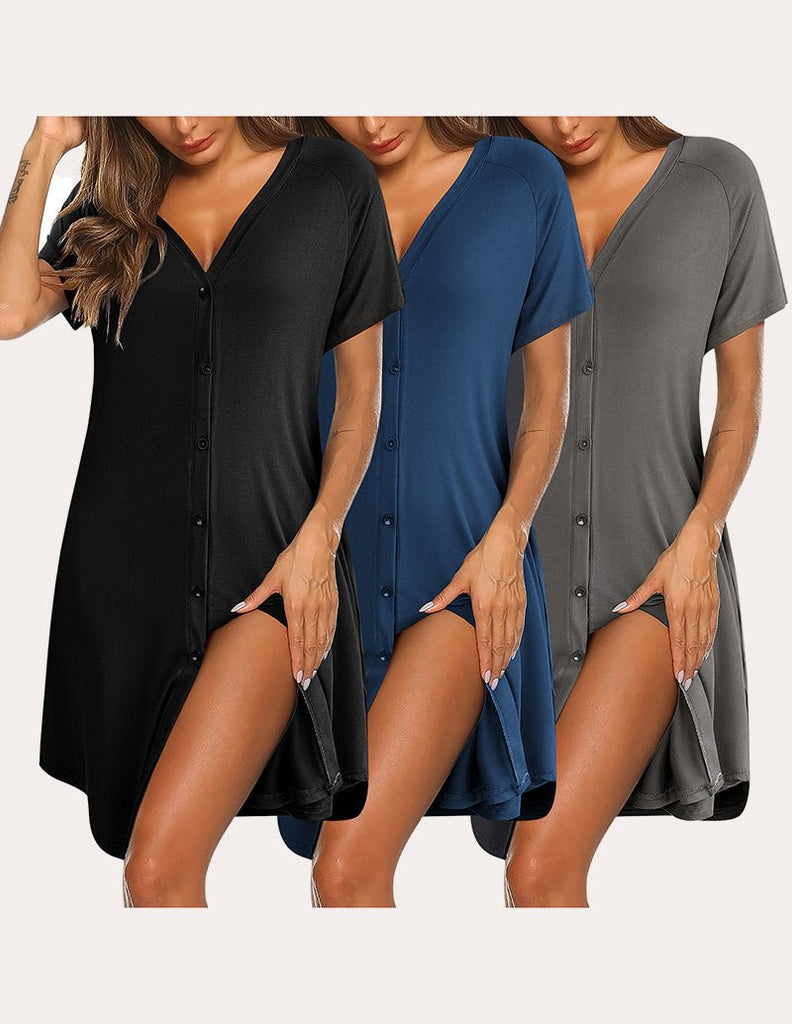 ekouaer-pajama-sets-button-nachthemd-3er-pack-knielang image 1