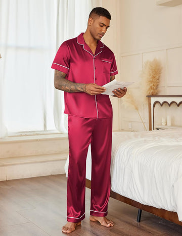 ekouaer-pajama-sets-satin-pyjama-herren-kurzarm-langhose image 8