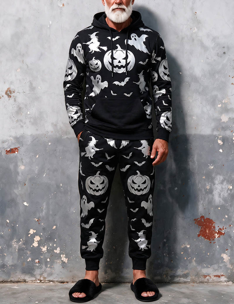 ekouaer-men-halloween-hoodie-jogger-set-print-schwarz-2-teilig image 1