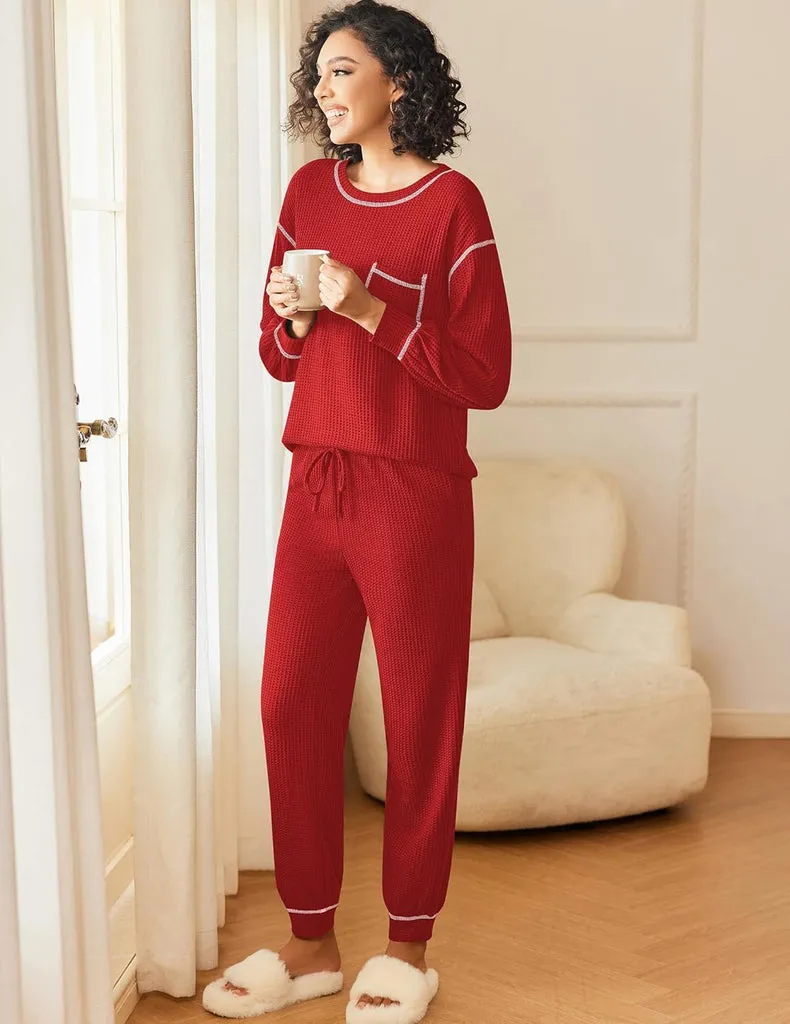 ekouaer-pajama-sets-waffle-knit-langarm-schlafanzug-waffel image 1