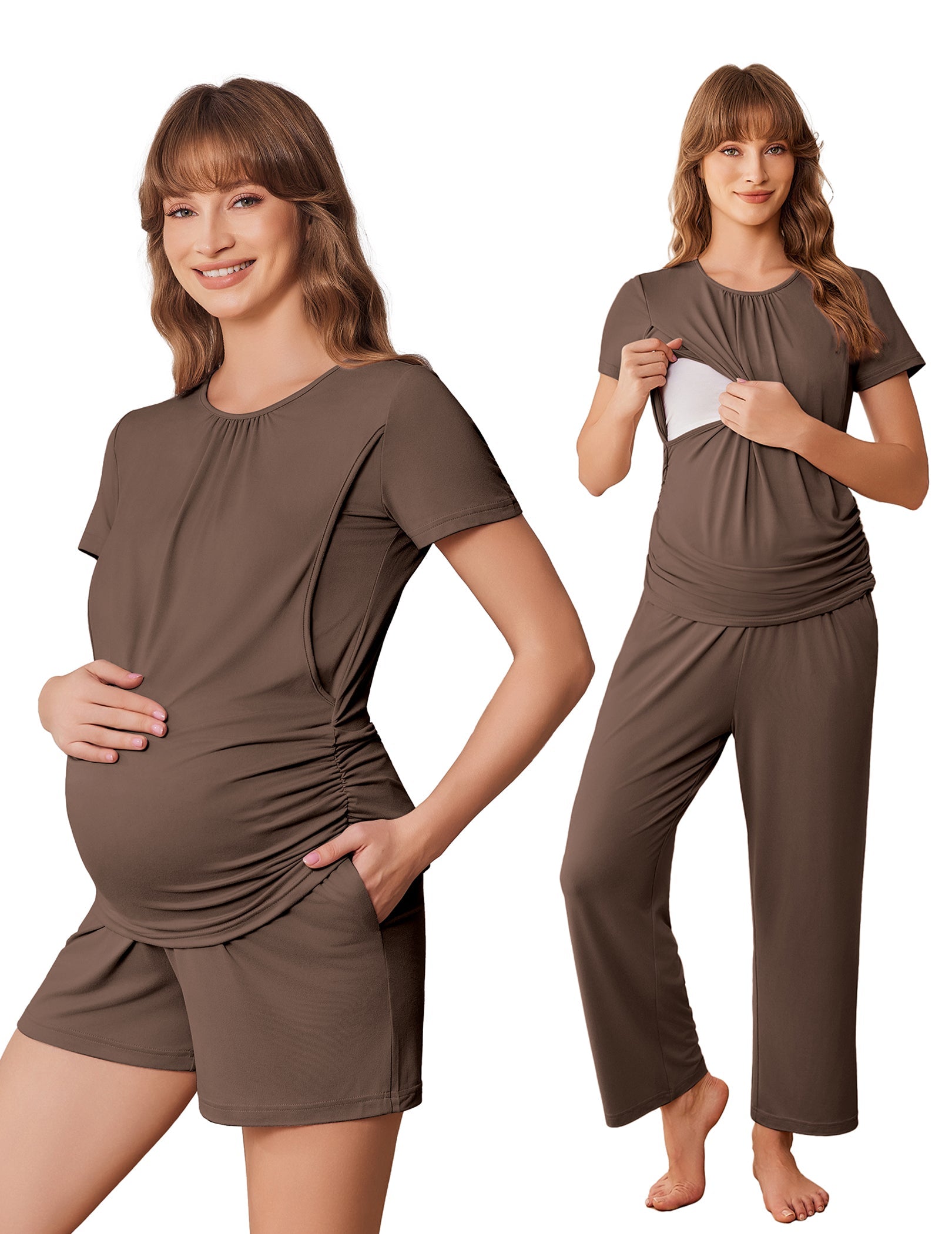 ekouaer-maternity-still-pyjama-3-tlg-floral-teal-m image 4