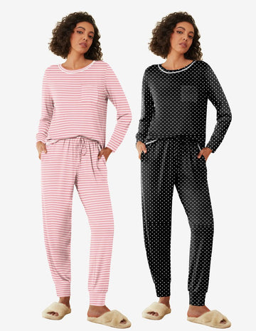 ekouaer-pajama-sets-langarm-schlafanzug-2er-pack-mit-taschen image 3