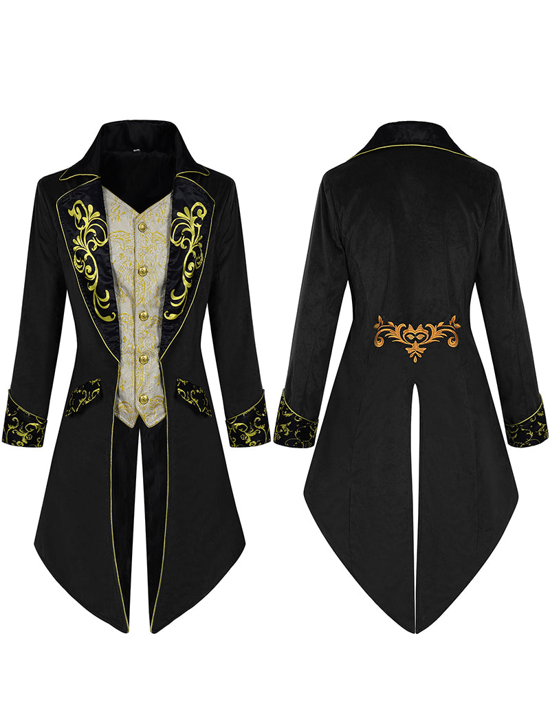ekouaer-men-steampunk-frack-herren-schwarz-bestickt-slim-fit image 2