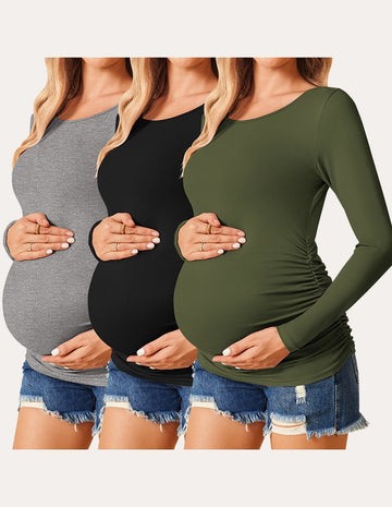 ekouaer-maternity-umstandsshirt-3er-pack-seitlich-gerafft-2 image 5