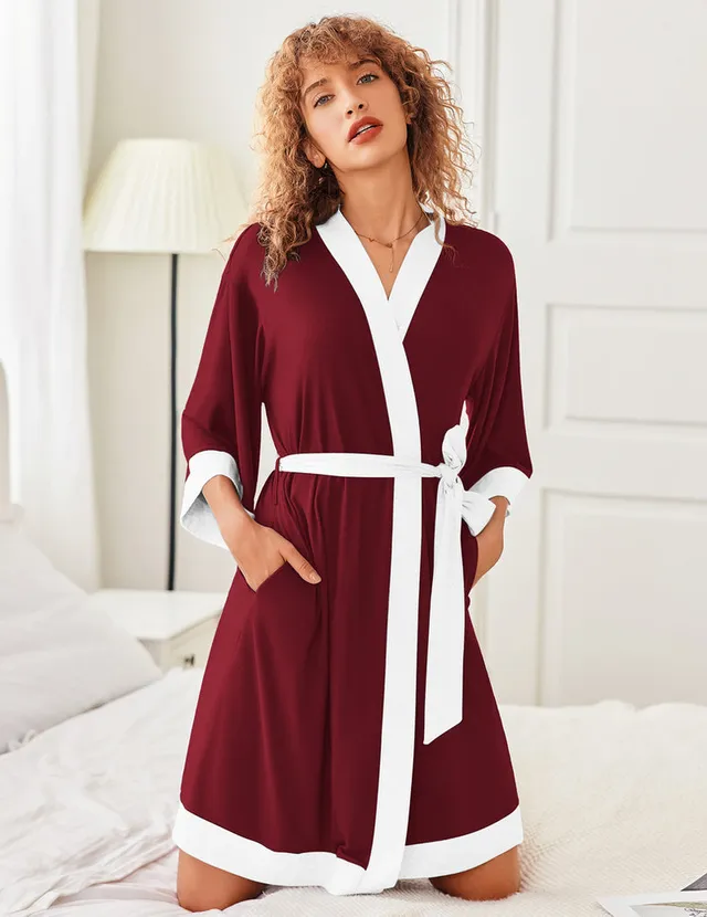 ekouaer-kimono-bademantel-3-4-arm-knielang-mit-taschen image 1