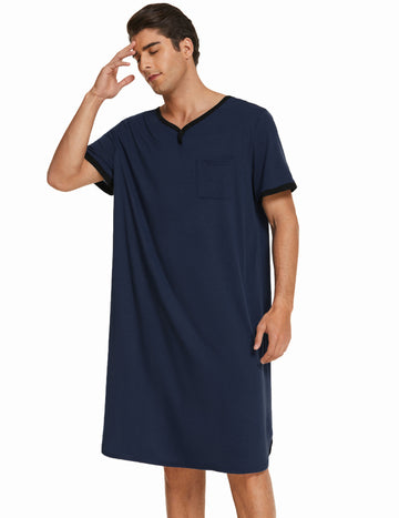 ekouaer-men-big-tall-henley-nachthemd-herren-kurzarm-polyester image 7