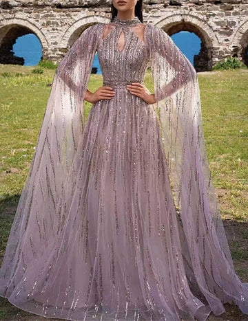 ekouaer-nightgowns-abendkleid-pailletten-cape-silber image 3