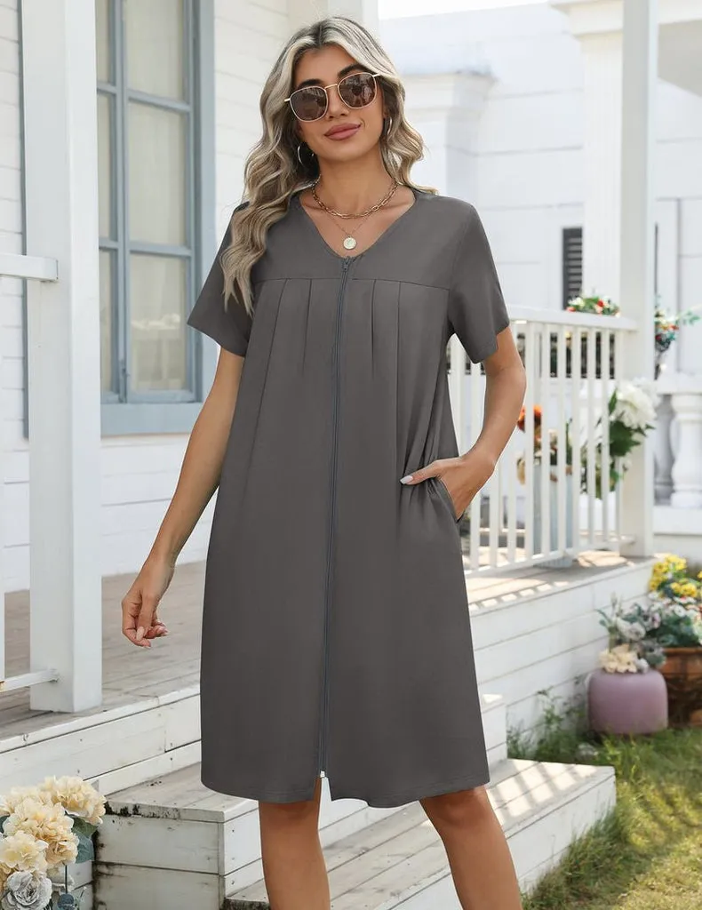 ekouaer-nightgowns-reissverschluss-nachthemd-mit-taschen-m image 1