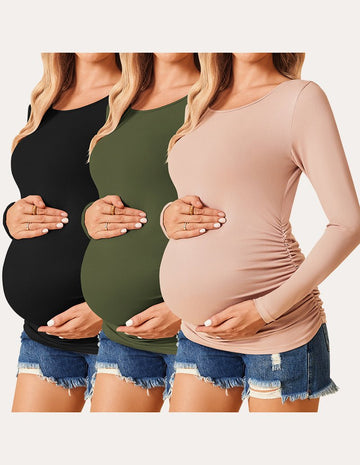 ekouaer-maternity-umstandsshirt-3er-pack-seitlich-gerafft-2 image 3