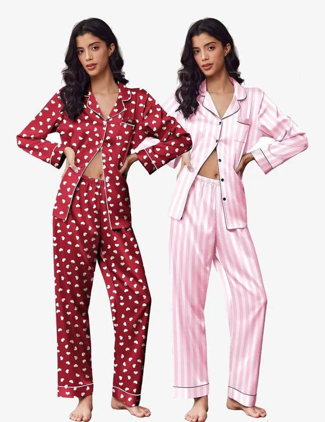 ekouaer-pajama-sets-satin-pyjama-2er-pack-knopfleiste image 1