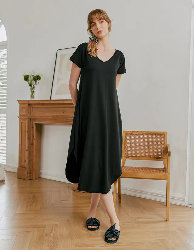 ekouaer-nightgowns-a-linie-nachthemd-lang-taschen-v-ausschnitt image 1