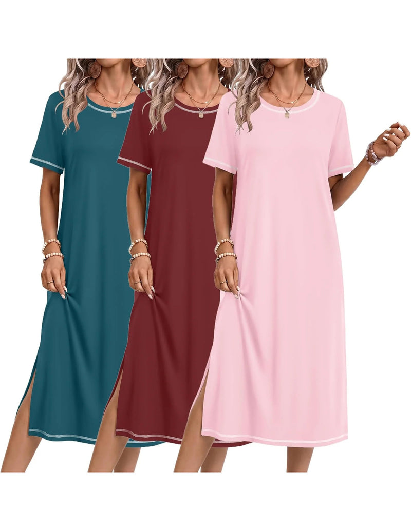 ekouaer-nightgowns-nachthemd-kurzarm-3er-pack-knielang image 7