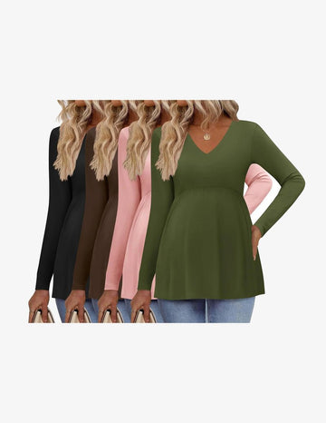 ekouaer-maternity-umstandsshirt-4er-pack-langarm-v-ausschnitt image 5