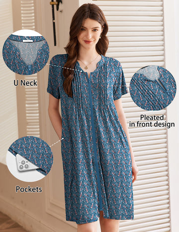 ekouaer-robes-zip-bademantel-kurzarm-mit-rei-verschluss image 3